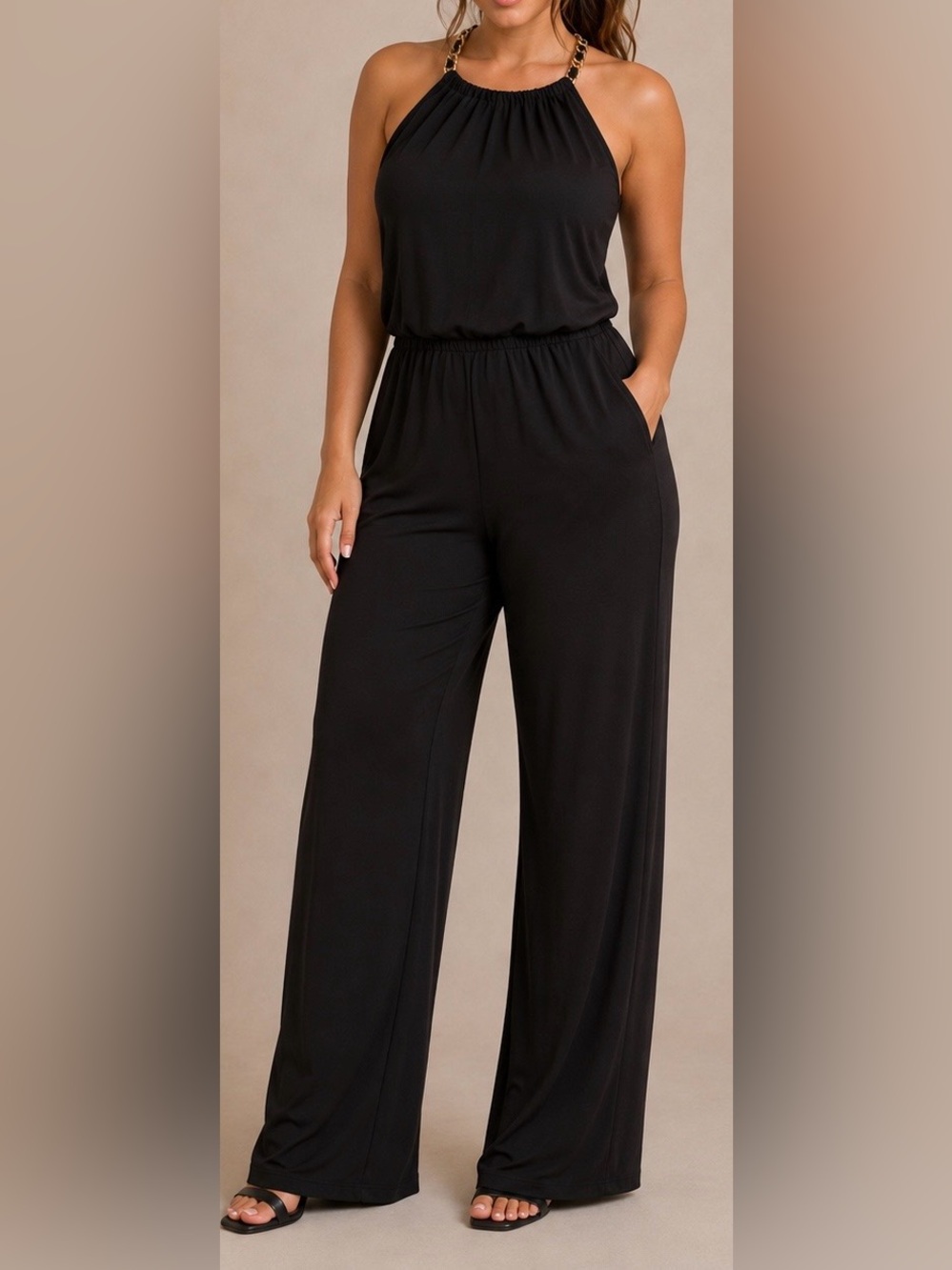 Laundry By Shelli Segal Black Wide-Leg Halter Jumpsuit